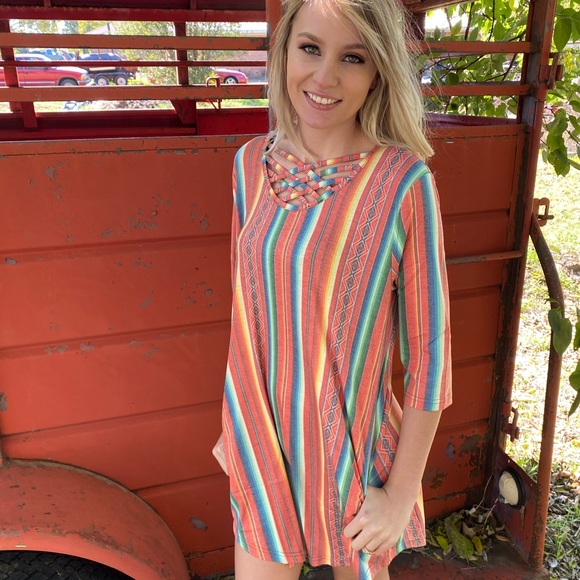 Red Serape Western Boho Dress NWT 😍 - Picture 3 of 3